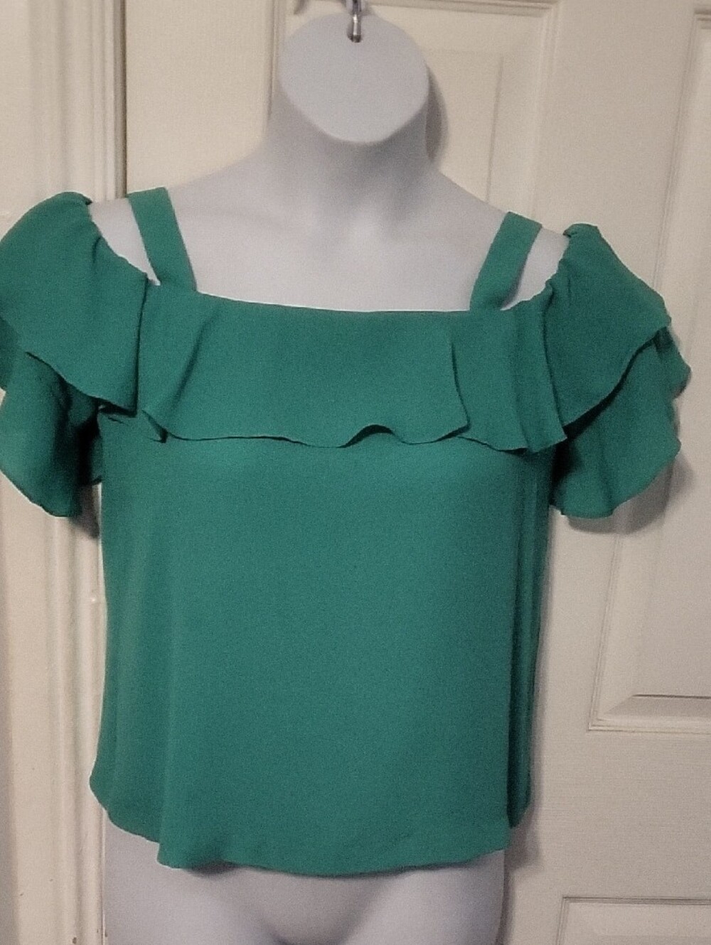 J. Crew Bright Green Ruffle Cold-Shoulder Top - Picture 4 of 12
